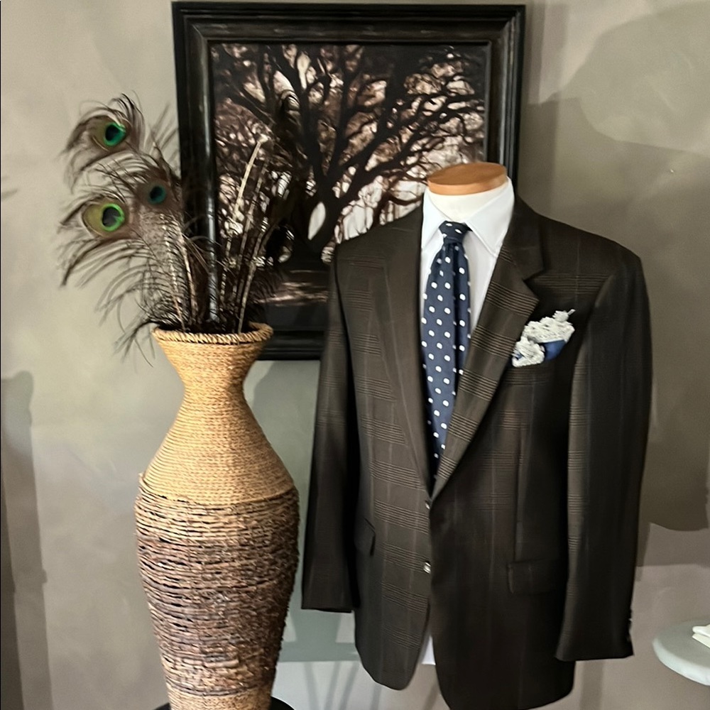 Barneys New York Brown Sport Coat Classic Wool Plaid Blend